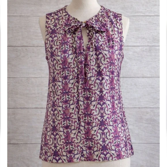 Tory Burch Purple and Cream Silk Blend Floral Blouse Size 6 - Picture 1 of 7